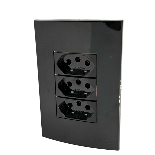 Conjunto Tomada Triplo 10A Sleek Ebony Preto Margirius