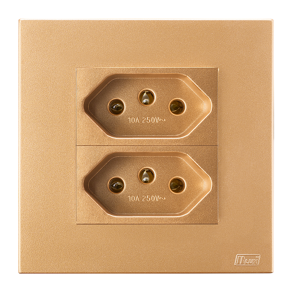 Conj. Tomada Dupla 10A Mobili Recta Ouro Nobre Fosco Blux