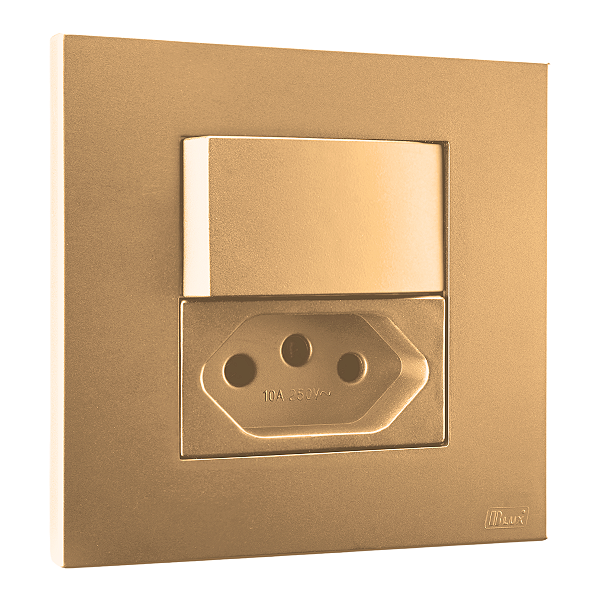 Conj. Interruptor Simples + Tomada 10A Mobili Recta Ouro Nobre Fosco Blux