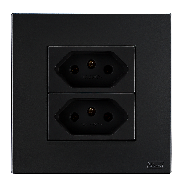 Conj. Tomada Dupla 20A Mobili Recta Preto Fosco Blux