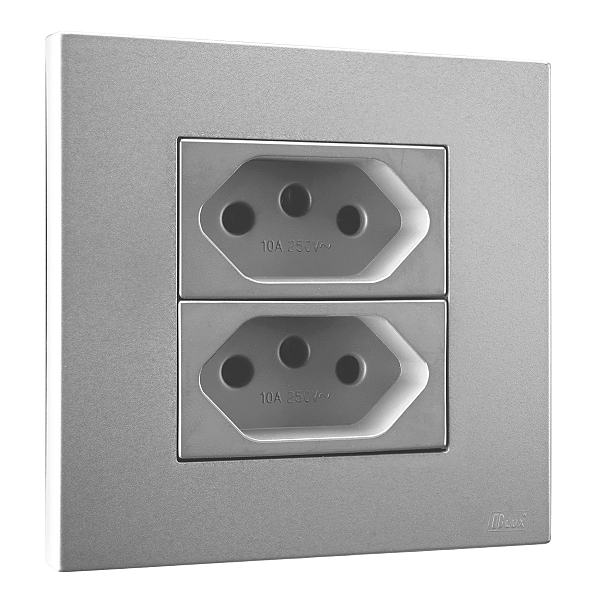 Conj. Tomada Dupla 10A Mobili Recta Prata Fosco Blux