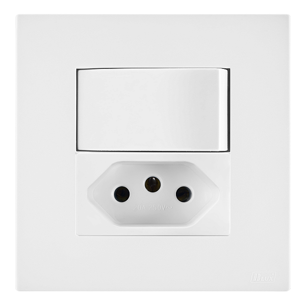 Conj. Interruptor Simples + Tomada 10A Mobili Recta Branco Fosco Blux