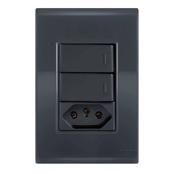 Conjunto Interruptor Duplo Paralelo + Tomada 20A Liz Grafite Tramontina