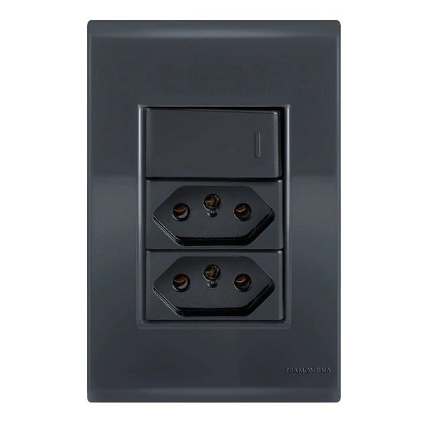 Conjunto Tomada Dupla 20A + Interruptor Simples Liz Grafite Tramontina