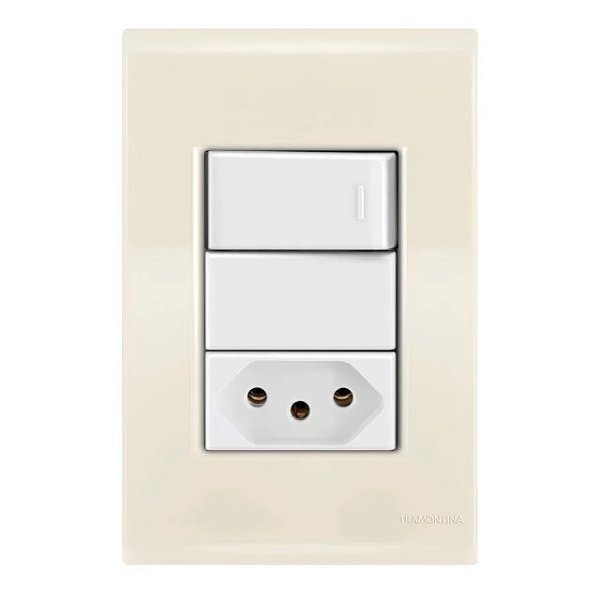 Conjunto Interruptor Simples + Tomada 20A Liz Bege Tramontina