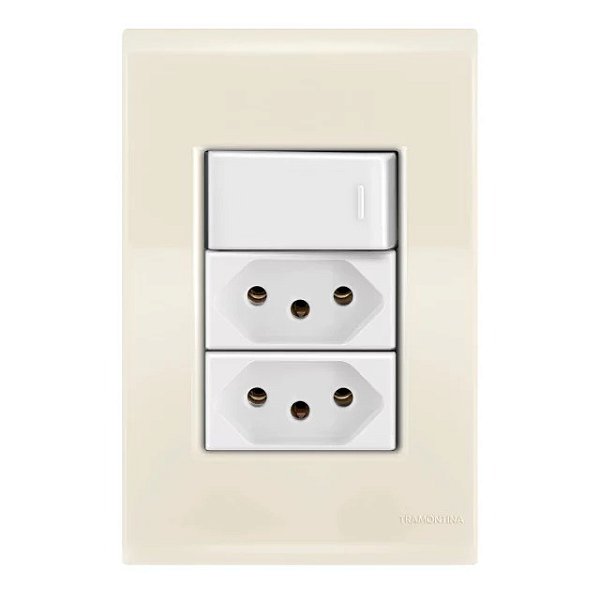 Conjunto Tomada Dupla 20A + Interruptor Simples Liz Bege Tramontina