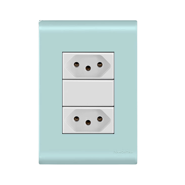 Conjunto Tomada Dupla 20A Azul Jeans Tramontina