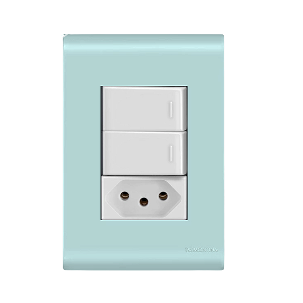 Conjunto Interruptor Duplo Simples + Tomada 20A Liz Azul Jeans Tramontina