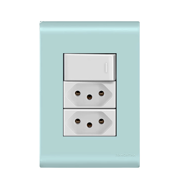 Conjunto Tomada Dupla 20A + Interruptor Paralelo Liz Azul Jeans Tramontina