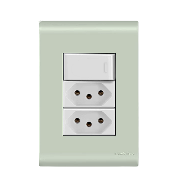 Conjunto Tomada Dupla 20A + Interruptor Simples Liz Verde Ardósia Tramontina