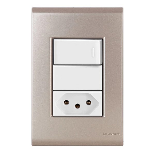 Conjunto Interruptor Simples + Tomada 20A Liz Ouro Velho c/ Branco Tramontina