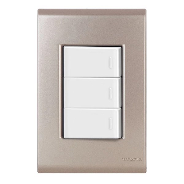 Conjunto Interruptor Triplo Paralelo Liz Ouro Velho c/ Branco Tramontina