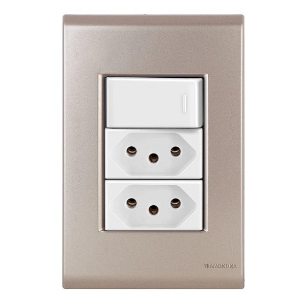 Conjunto Tomada Dupla 20A + Interruptor Paralelo Liz Ouro Velho c/ Branco Tramontina