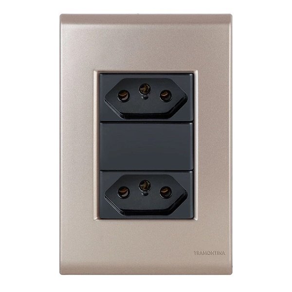 Conjunto Tomada Dupla 20A Liz Ouro Velho c/ Grafite Tramontina