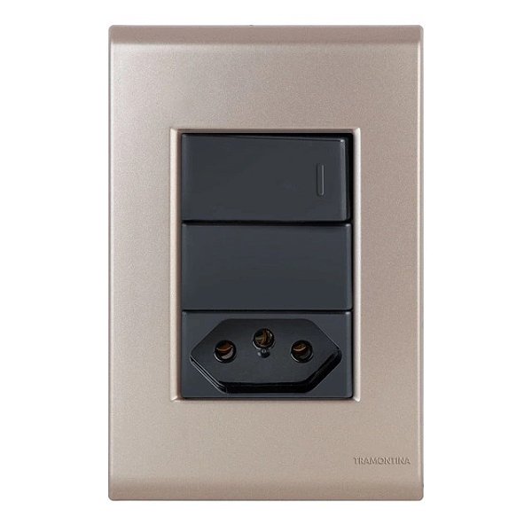 Conjunto Interruptor Paralelo + Tomada 20A Liz Ouro Velho c/ Grafite Tramontina