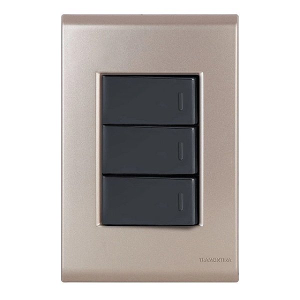 Conjunto Interruptor Triplo Simples Liz Ouro Velho c/ Grafite Tramontina
