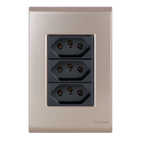 Conjunto Interruptor Duplo Simples + Tomada 20A Liz Ouro Velho c/ Grafite Tramontina