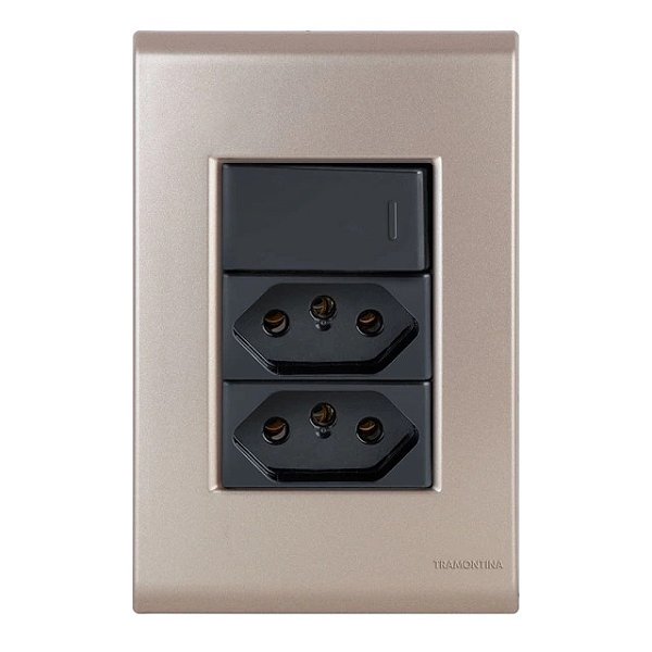 Conjunto Tomada Dupla 20A + Interruptor Simples Liz Ouro Velho c/ Grafite Tramontina
