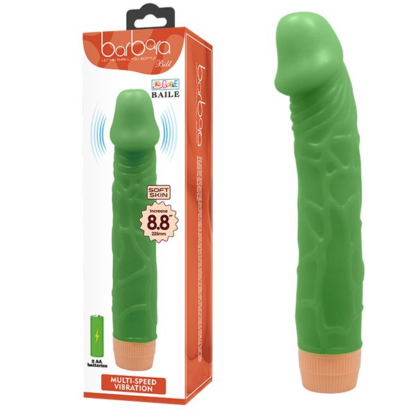 PRÓTESE REALISTICO COM VIBRO EM SILICONE  VERDE LUMINOSA 22,5 X 4,5 CM