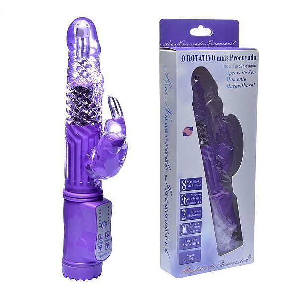 VIBRADOR ROTATIVO COM 8 FUNÇÕES DE ROTAÇÃO E 36 VIBRAÇÕES A PILHA