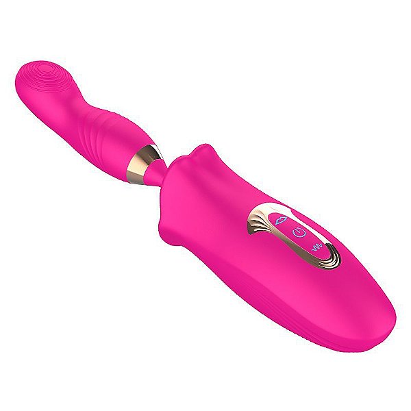 VIBRADOR COM SUGADOR E DEDILHAR COM FORMATO DE BOCA RECARREGÁVEL