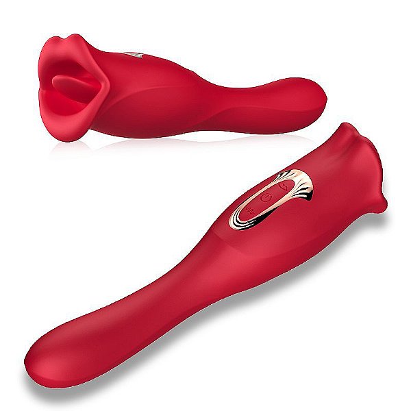 VIBRADOR COM SUGADOR COM FORMATO DE BOCA RECARREGÁVEL