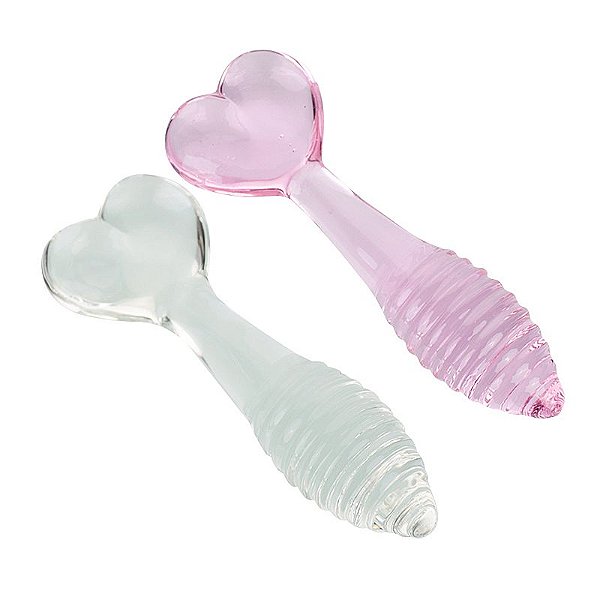 PLUG ANAL DE VIDRO COLMEIA COM BASE DE CORAÇÃO 13,0x 3,0cm