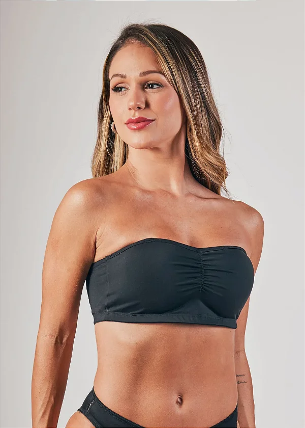 SUTIÃ TOP COM BOJO E ALÇAS REMOVÍVEIS EM MICROFIBRA DULOREN PRETO