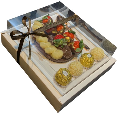 Caixa borda moldura com tampa em acetato para ovo de colher 250 gramas / 4 doces - 10 unidades