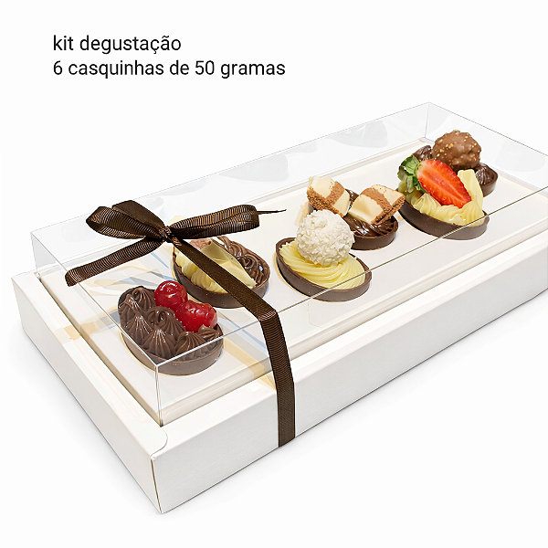 Caixa borda moldura com tampa em acetato para kit degustação 6 ovos 50 gramas - 10 unidades