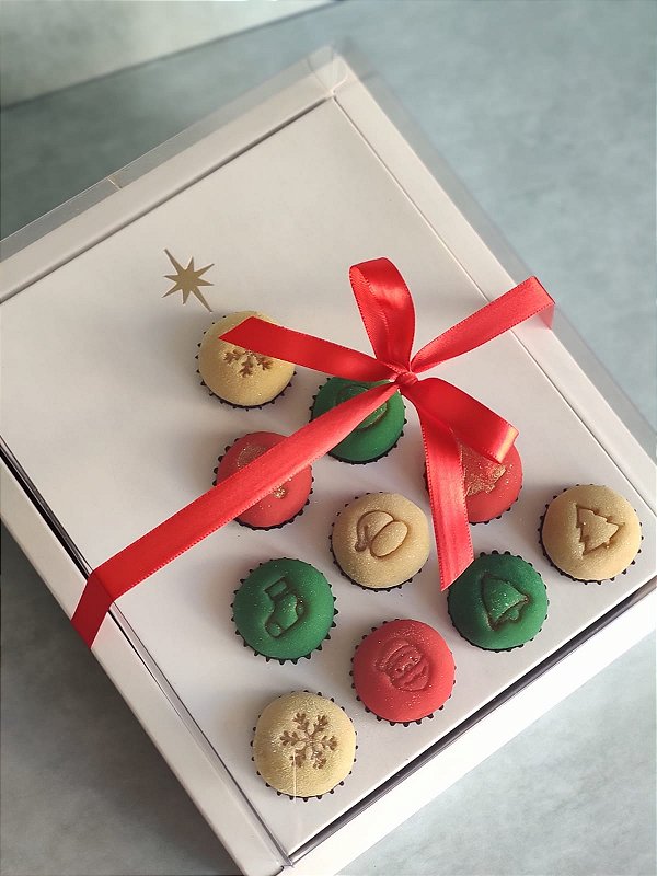 Caixa borda moldura modelo natal com tampa em acetato para 10 doces - 10 unidades
