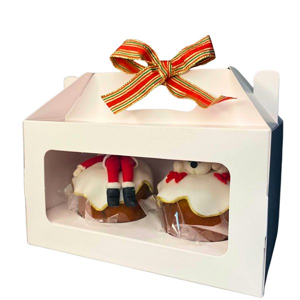 Caixa com visor em acetato e alça para dois mini panetones - 10 unidades