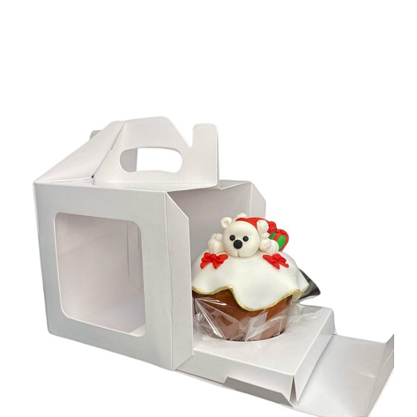 Caixa com visor em acetato e alça para mini panetone ou bolo no pote - 10 unidades