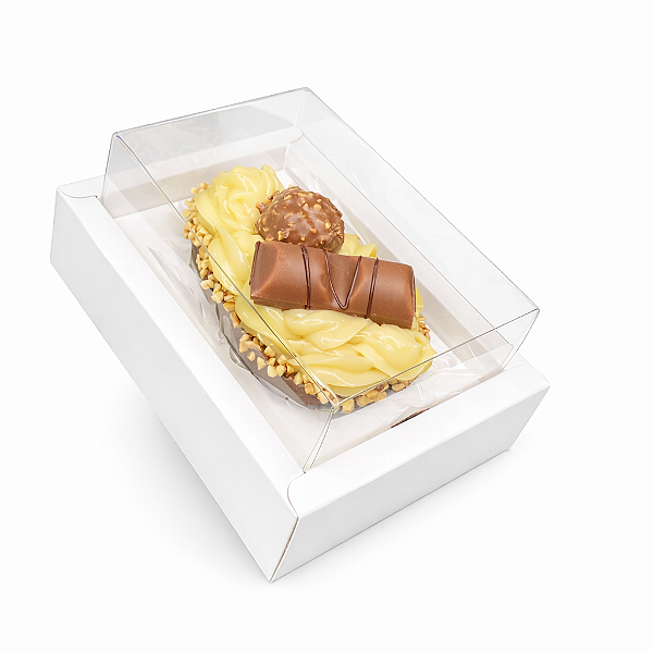 Caixa borda moldura com tampa em acetato para ovo de colher 100 gramas - 10 unidades