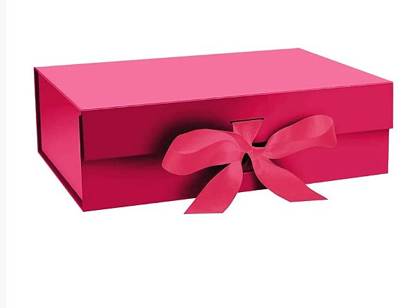 Caixa rígida dobrável com  fecho magnético e fita de  cetim para presente  cor pink - 1 Unidade