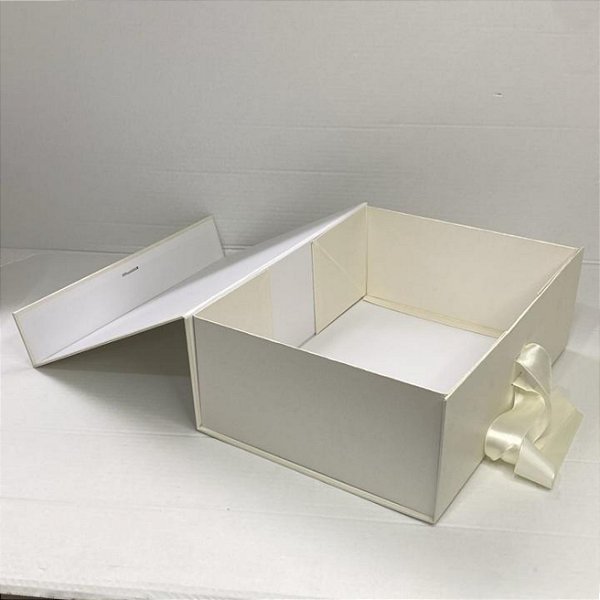 Caixa rígida dobrável com fecho magnético e fita de cetim para presente cor pérola textura - 1 Unidade