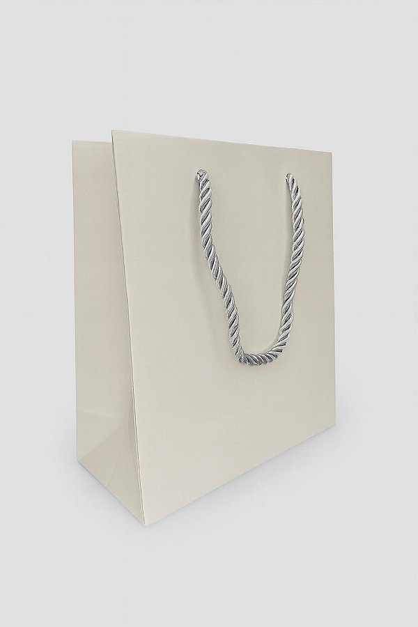 Sacola branca papel importada com cordão são francisco prata- 10 unidades - 14X15X6