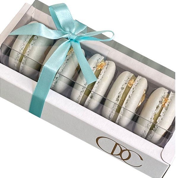Caixa em borda moldura com tampa em acetato para macarons - 10 unidades