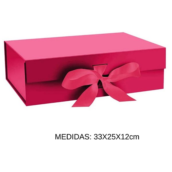 Caixa rígida dobrável com fecho magnético e fita de  cetim para presente /  cor pink - 1 unidade