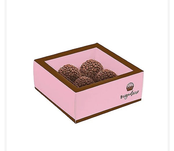 Caixa para 4 doces, borda moldura rosa com tampa em acetato CROMUS   -  10 unidades