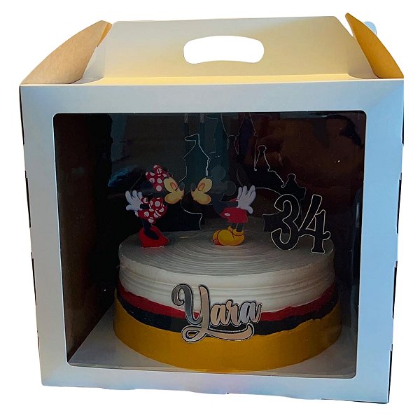 Caixa para bolo alto com alça e visor em acetato - 33x33x29cm