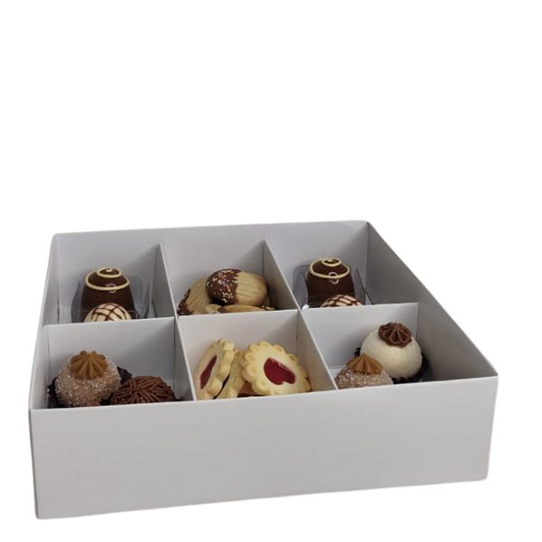 Caixa para presente em papel cartão modelo tampa e fundo 18X18x05 / divisórias  - Kit 10 unidades