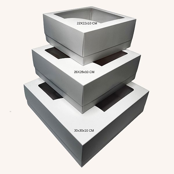 Caixa em papel cartão para torta com visor em acetato 10cm altura - 10 unidades