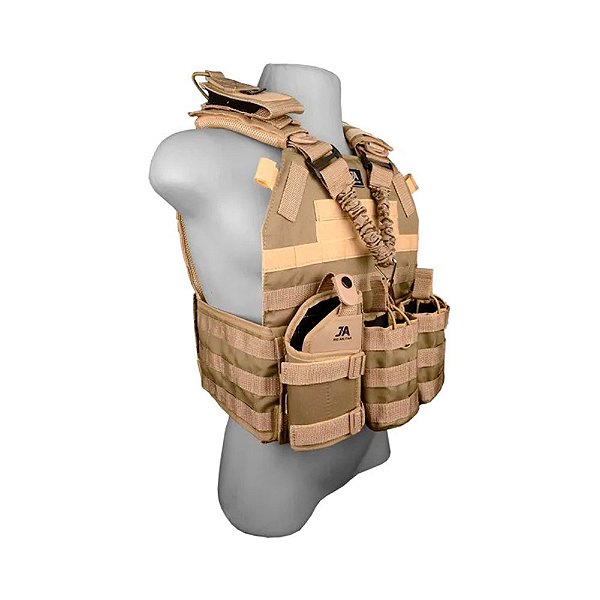 Capa de Colete Modular Plate Carrier f. Contato Tan + 4 Acessorios