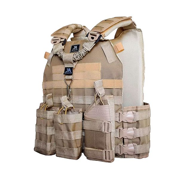 Capa de Colete Modular Plate Carrier f. Engate + 4 Acessorios - Tan