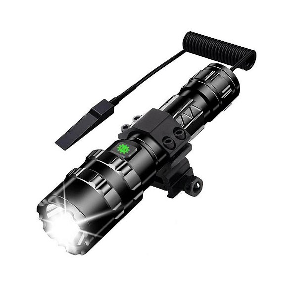 Lanterna Tática Led c/ Mount p/ trilho 22mm e Acionador Remoto