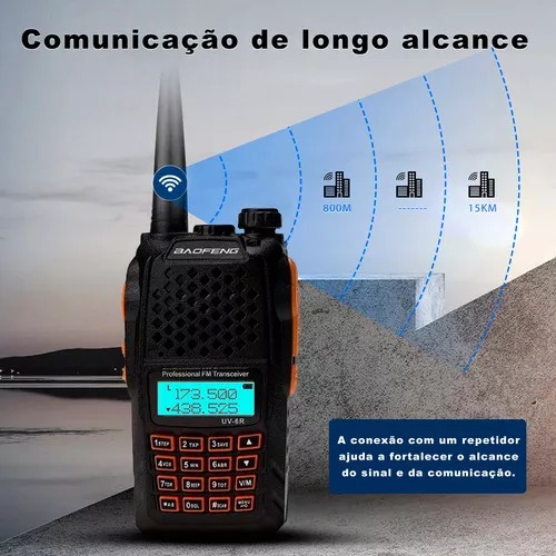 Radio Ht Walk Talk Dual Band Uhf Vhf Fm Baofeng Uv-6r 7w Cor Preto