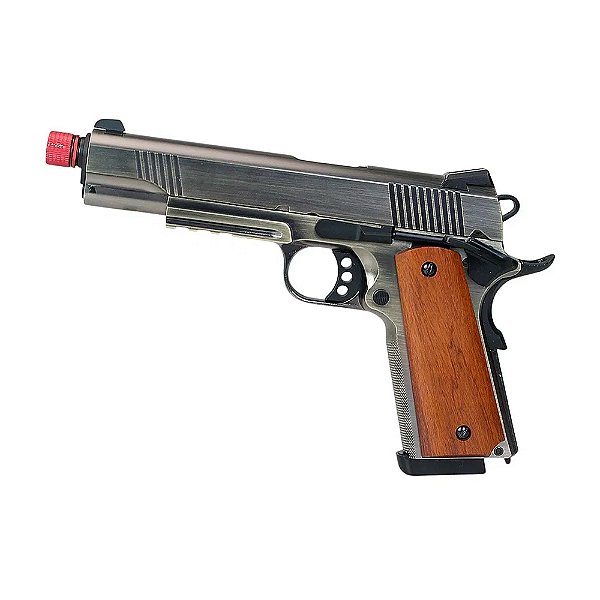 Pistola Airsoft Green Gas Rossi 1911 Prata Madeira Blowback 6mm