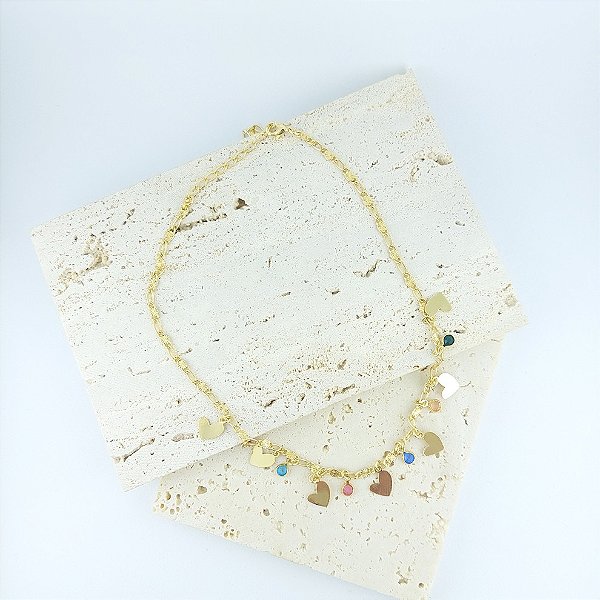 Choker Corações Cristais Dourada