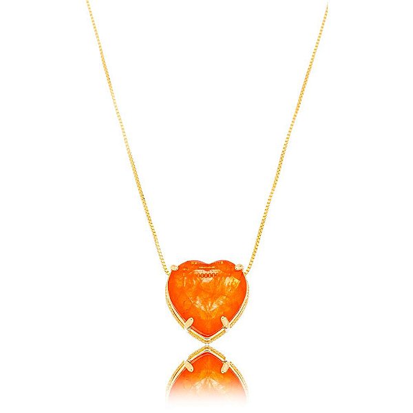 Colar Coração Cristal Fusion Laranja Dourado
